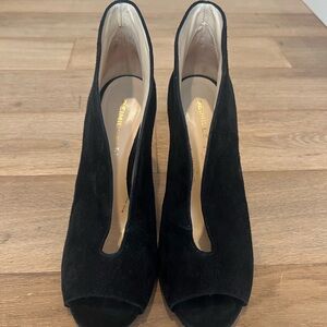 Deimille Suede Black Peep Toe Women's Shoes Size 40